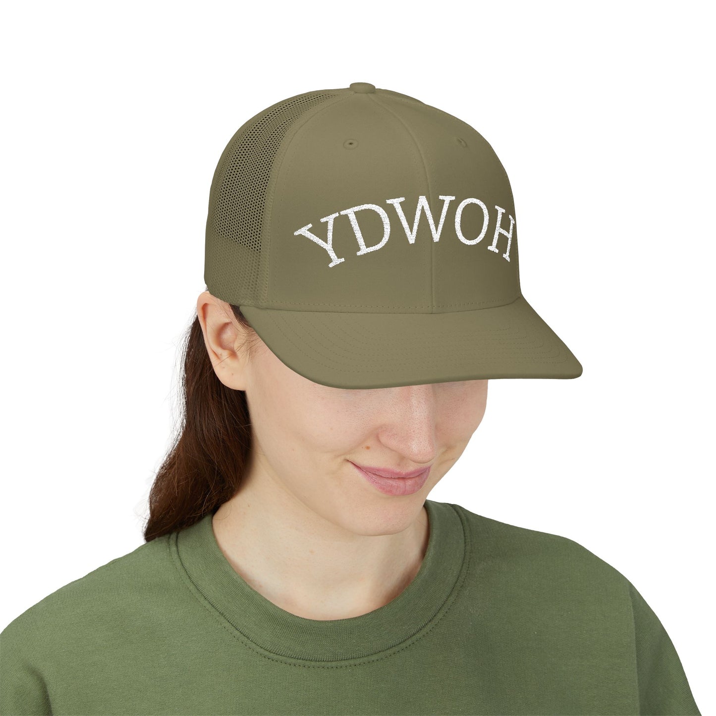 YDWOH Embroidered Trucker Cap - Retro Curved Lettering Snapback Hat