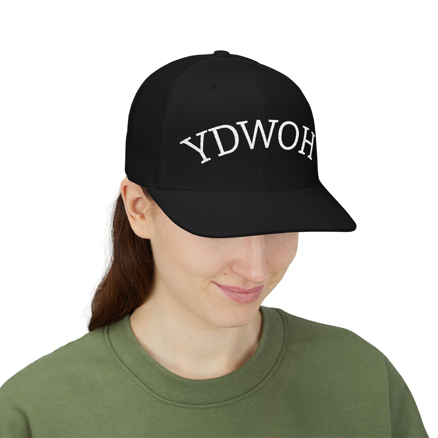 YDWOH Embroidered Trucker Cap - Retro Curved Lettering Snapback Hat