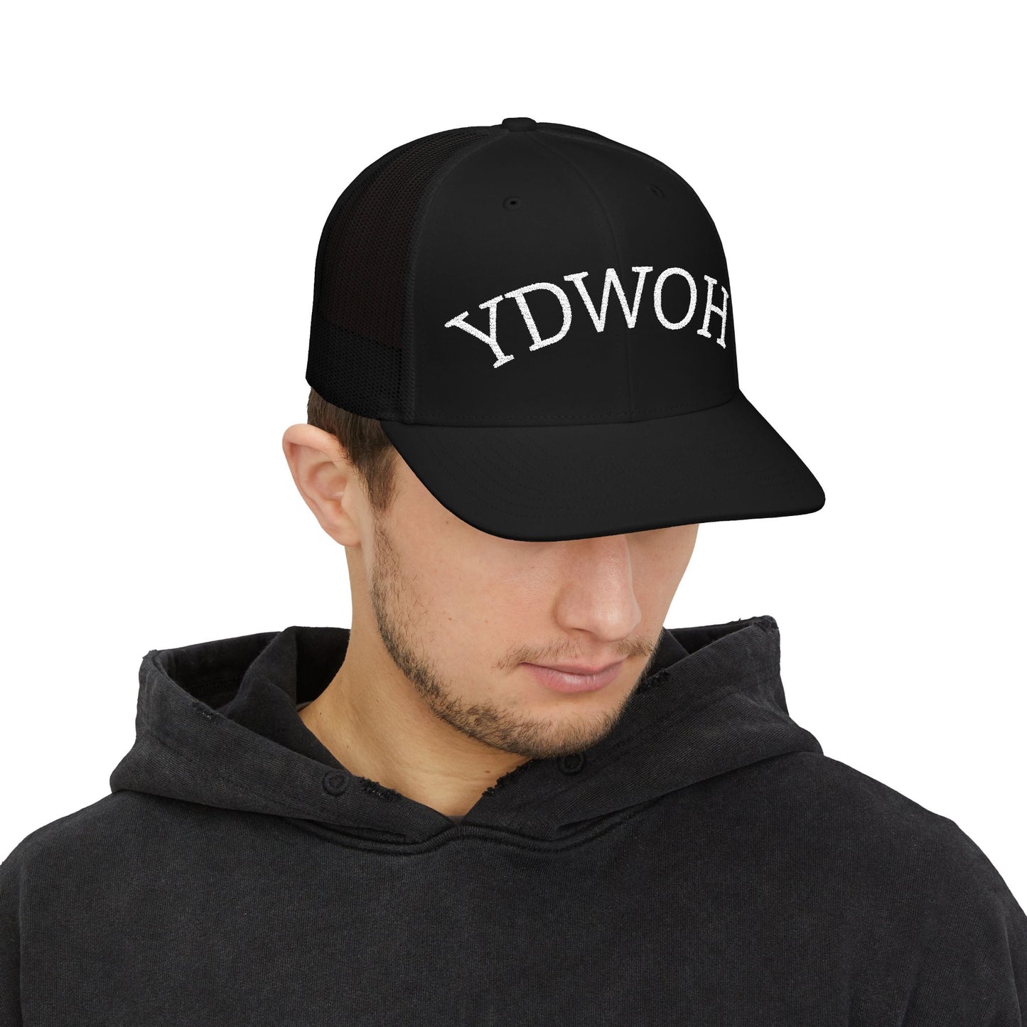 YDWOH Embroidered Trucker Cap - Retro Curved Lettering Snapback Hat