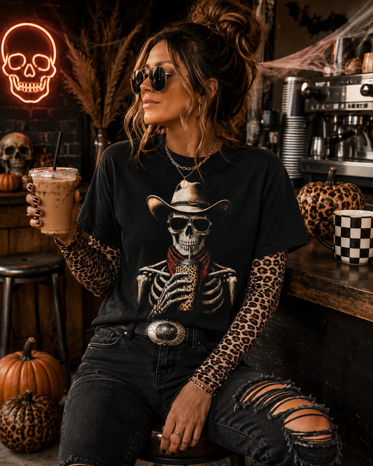 Cowboy Coffee Skeleton T-Shirt