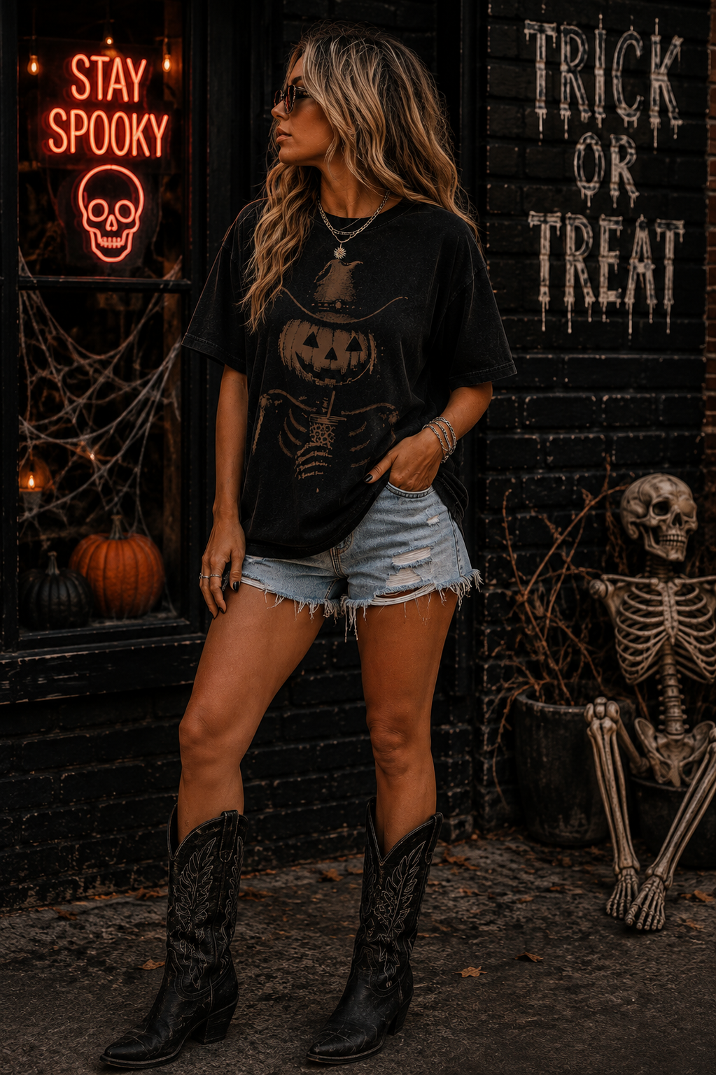 Pumpkin Cowboy Skeleton T-Shirt