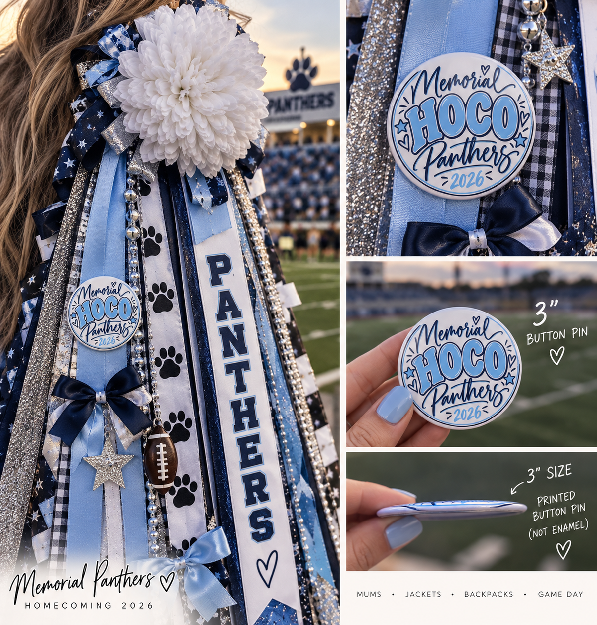 Memorial Panthers 'HOCO 2026' Custom Pin Button — Homecoming Keepsake
