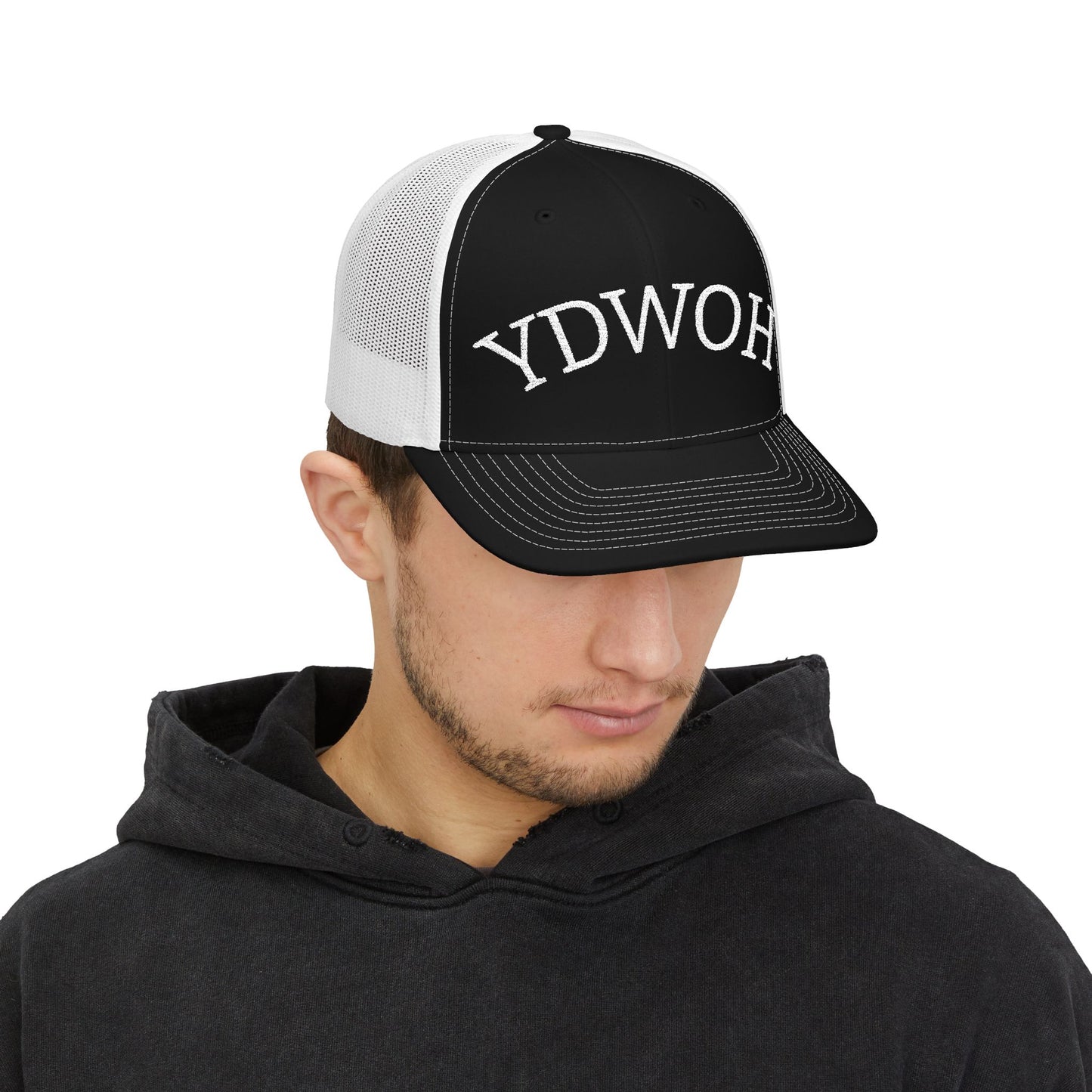YDWOH Embroidered Trucker Cap - Retro Curved Lettering Snapback Hat