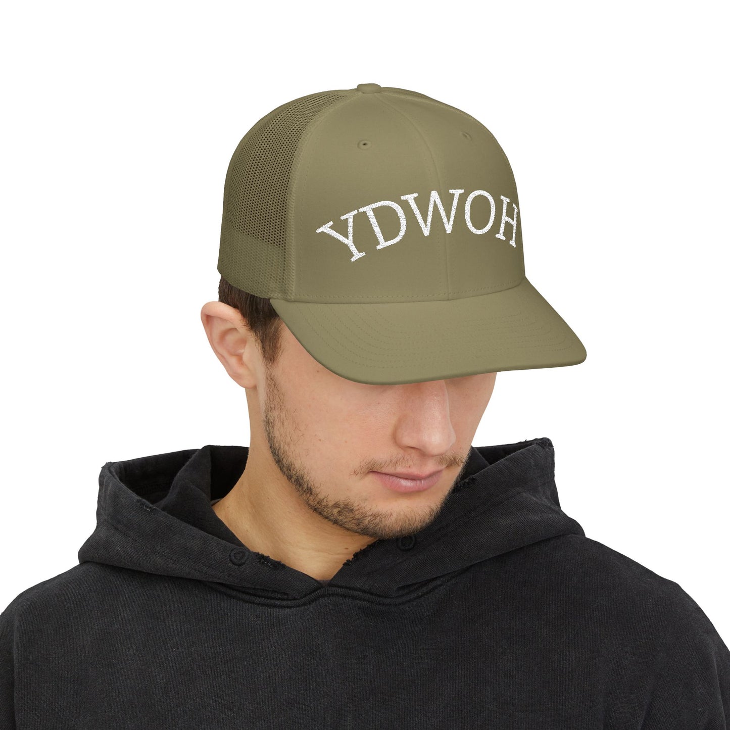 YDWOH Embroidered Trucker Cap - Retro Curved Lettering Snapback Hat