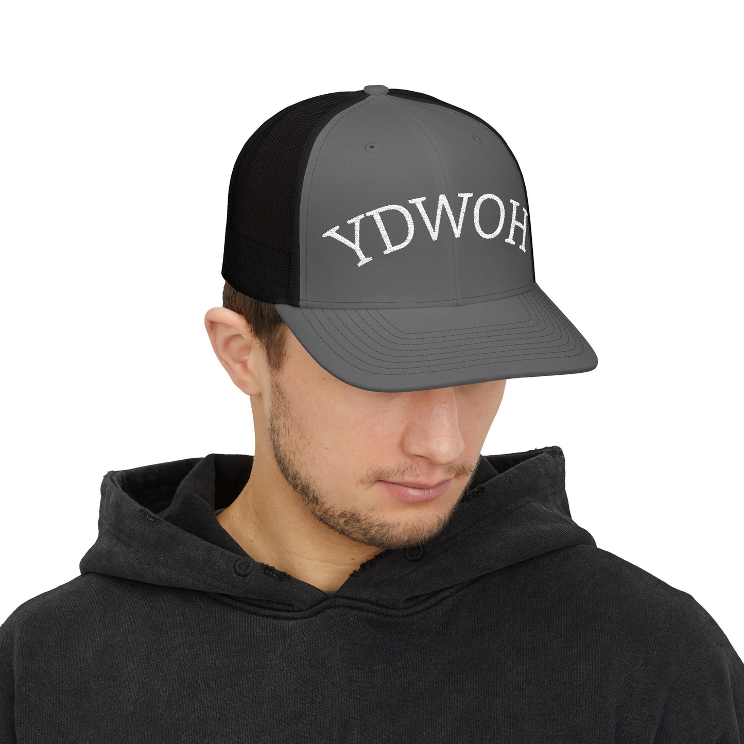 YDWOH Embroidered Trucker Cap - Retro Curved Lettering Snapback Hat