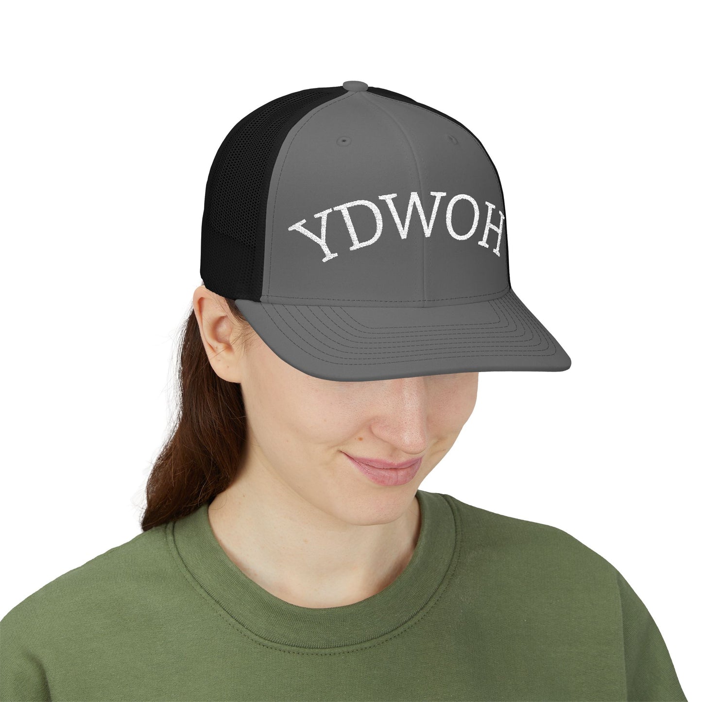 YDWOH Embroidered Trucker Cap - Retro Curved Lettering Snapback Hat