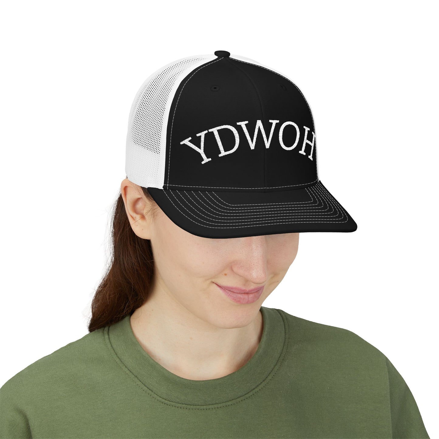 YDWOH Embroidered Trucker Cap - Retro Curved Lettering Snapback Hat