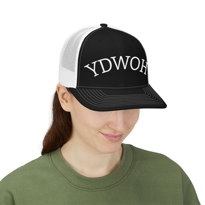 YDWOH Embroidered Trucker Cap - Retro Curved Lettering Snapback Hat