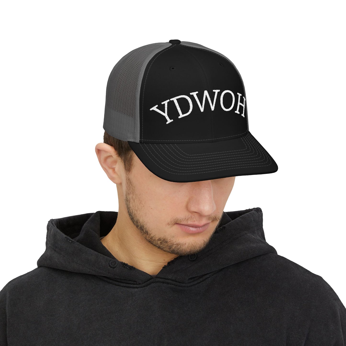 YDWOH Embroidered Trucker Cap - Retro Curved Lettering Snapback Hat