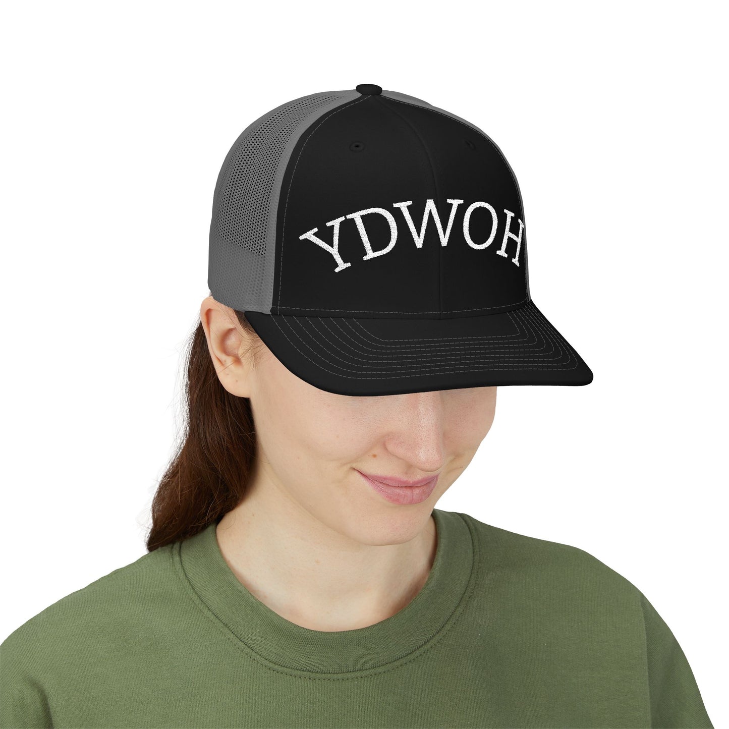 YDWOH Embroidered Trucker Cap - Retro Curved Lettering Snapback Hat