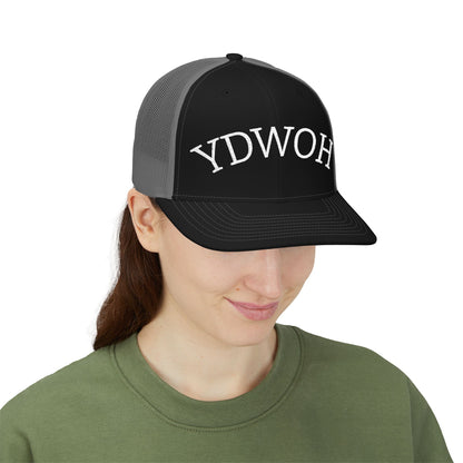 YDWOH Embroidered Trucker Cap - Retro Curved Lettering Snapback Hat